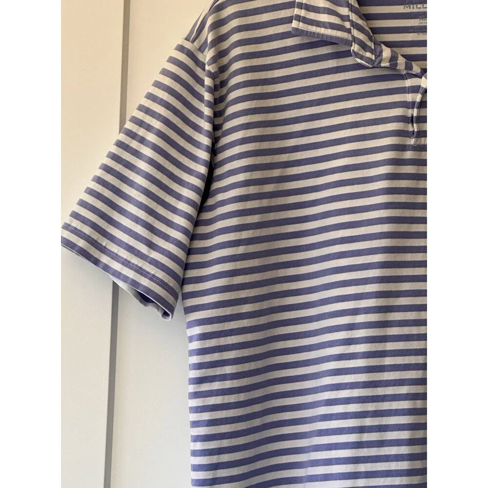 Peter Millar Youth XL Seaside Wash Blue and White Stripe Classic Polo Shirt 2016